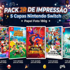 Pack jr de 5 impressões de capas mistas para jogos nintendo switch