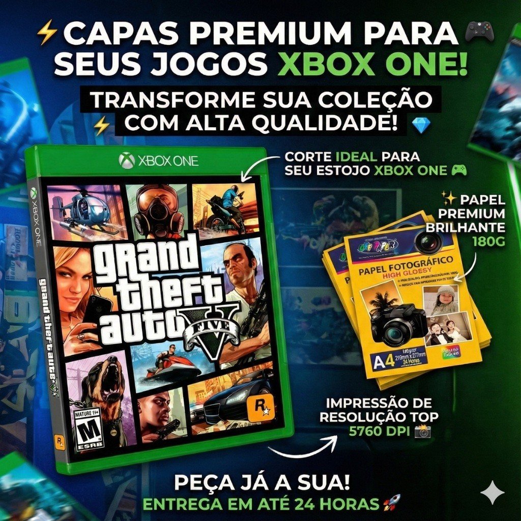 kit 6 Capas para games de Xbox One Papel Fotográfico Premium 180gr