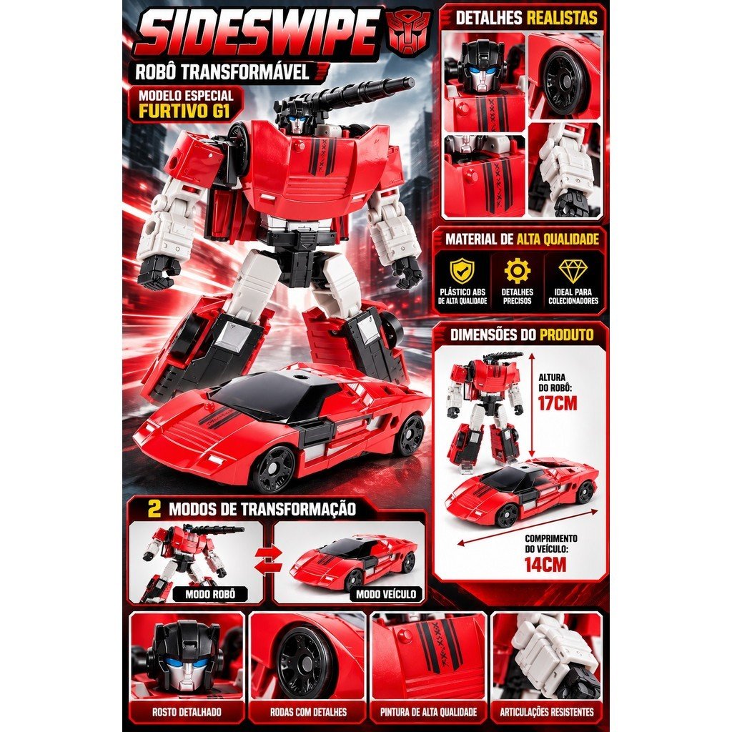 Figura De Ação Robô Sideswipe Robô Transformável Modelo Especial Furtivo G1 17 Cm - Imagem 2