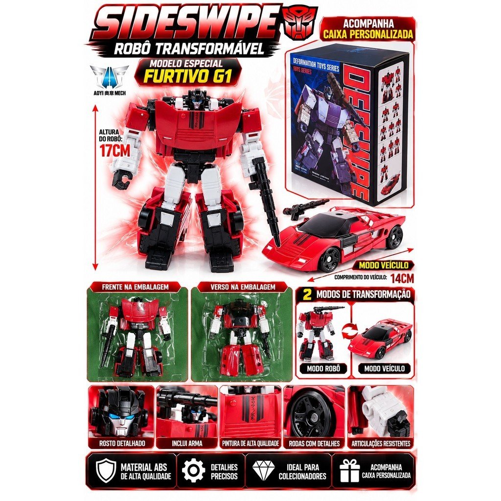 Figura De Ação Robô Sideswipe Robô Transformável Modelo Especial Furtivo G1 17 Cm - Imagem 3