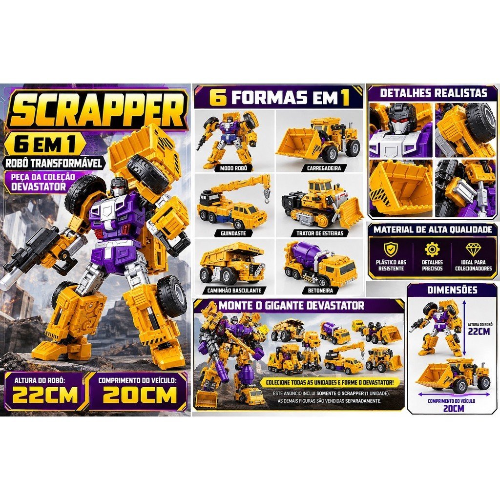 Figura de Ação Robô scrapper Transformável 20cm Escavadeira davastador edição especial laranjaparte 1 - Imagem 2
