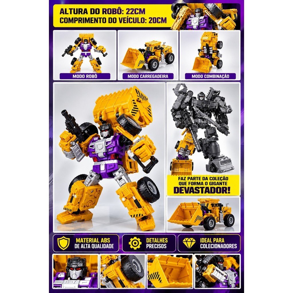 Figura de Ação Robô scrapper Transformável 20cm Escavadeira davastador edição especial laranjaparte 1 - Imagem 5